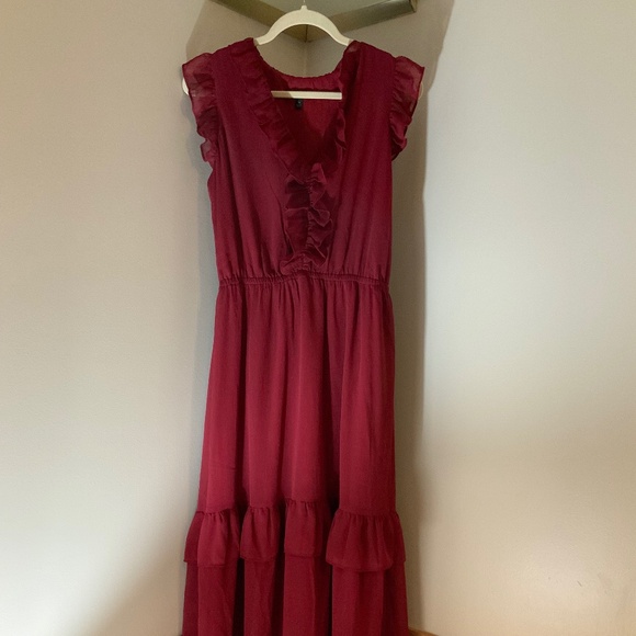 Banana Republic Maroon M Flutter Sleeve Dress Scandi Coastal Cottagecore - Picture 3 of 10